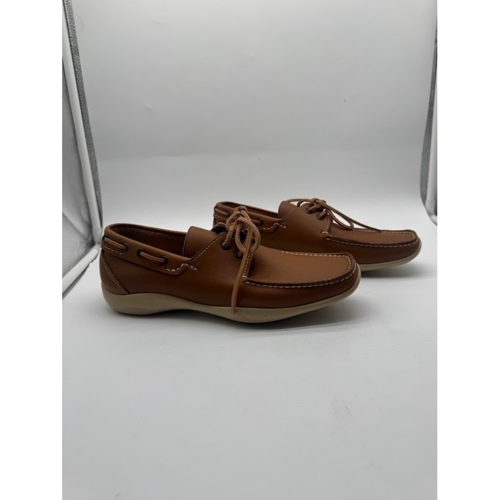 PRADA Mens Brown Leather Boat Shoes 4E 0744 Lace Up Deck Shoes Made in Italy 7
